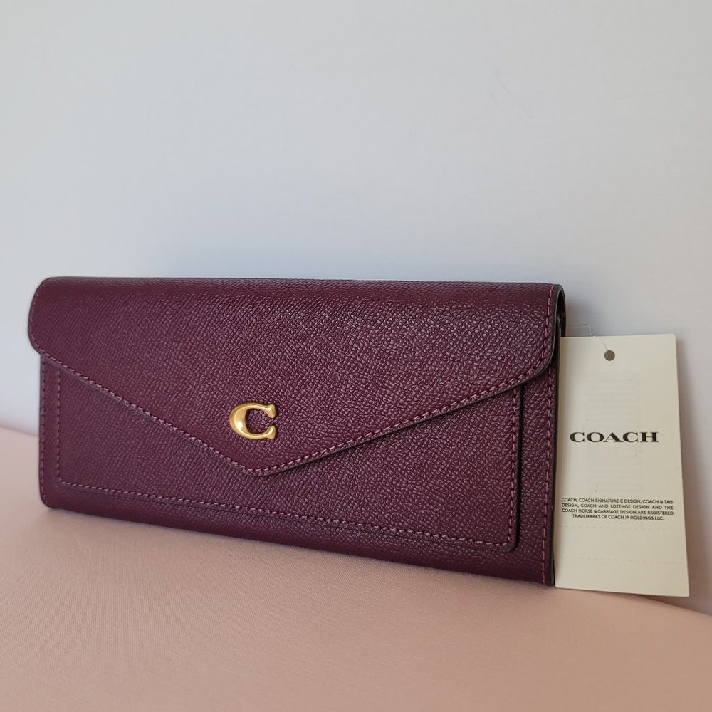 COACH Wyn Envelope Crossgrain Leather Large Wallet –Deep Berry⭐ - Picture 4 of 16